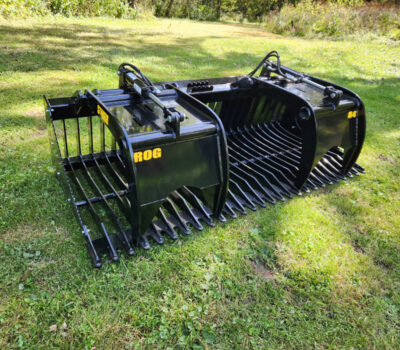 Open Sides Rock Grapple Bucket from Stinger Attachments in field