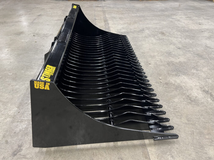 Side view of Skid Steer Rock Bucket from Stinger Attachments