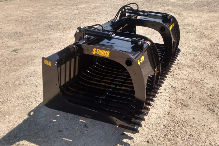 Skid Steer Rock Grapple Bucket for Sale Stinger Attachments