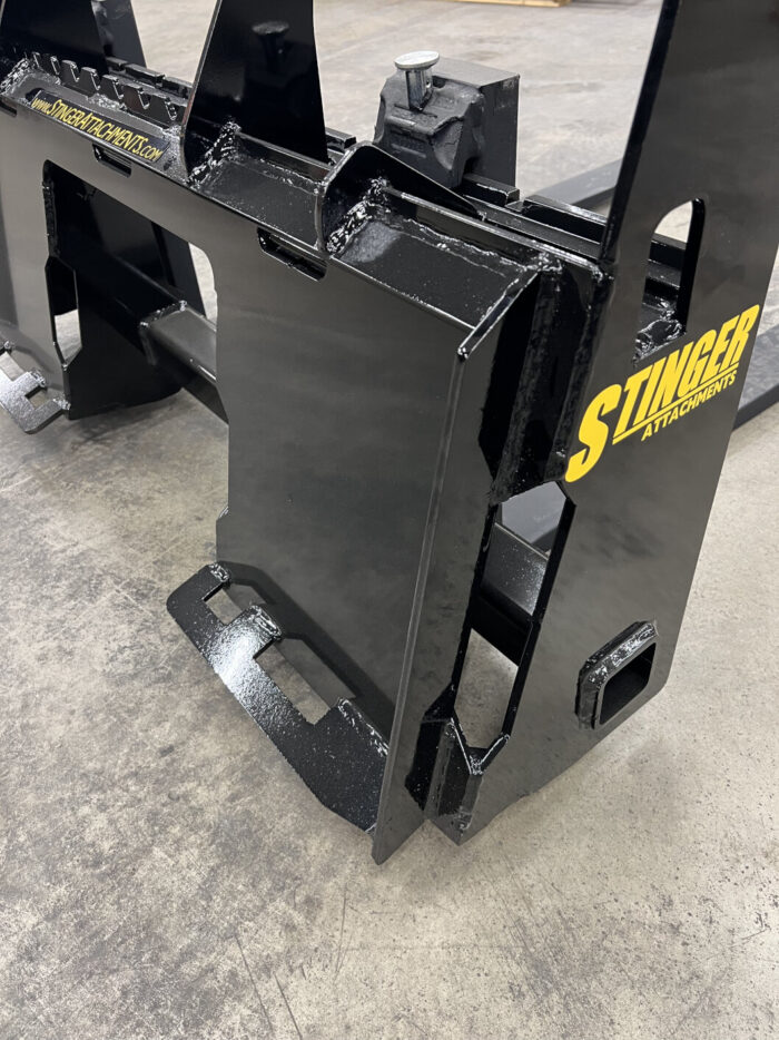 Zoom in of side of pallet fork attachment from Stinger Attachments