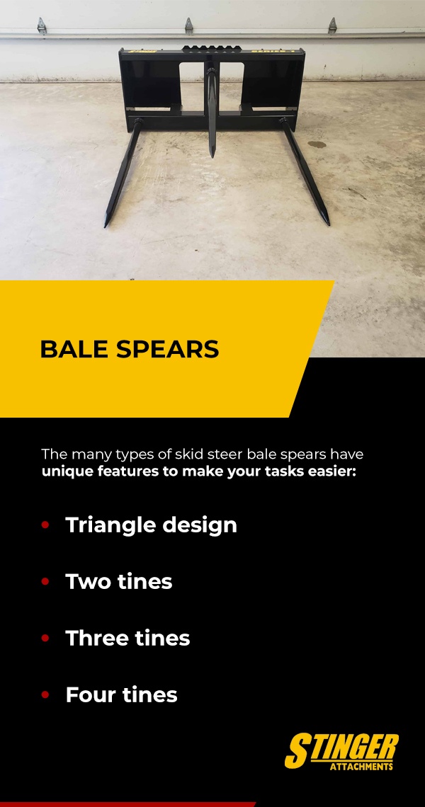 Bale spear with a list of different bale spear designs