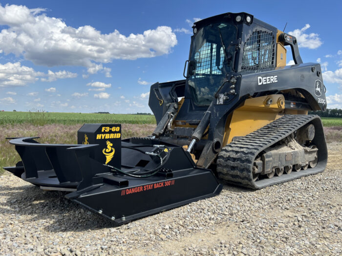 Close up of Yellow John Deere Bull Dozer with F3-60 black Stinger Attachment hybrid cover