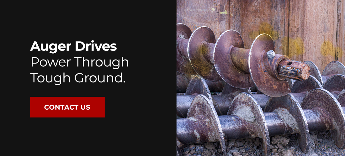 Banner for Auger drives power through tough ground and a "contact us" button